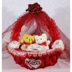 Beautiful Red Decorated Basket with Love Couple Teddy Bears